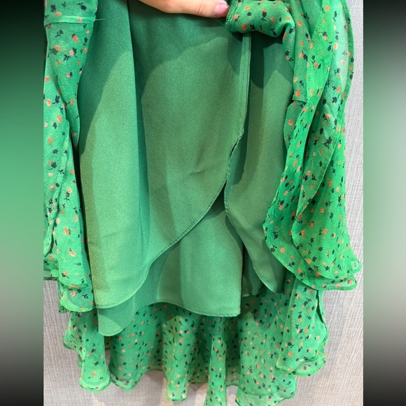 Veronica Beard Amal Green Ditzy Floral Asymmetrical Ruffle Dress - Picture 4 of 11